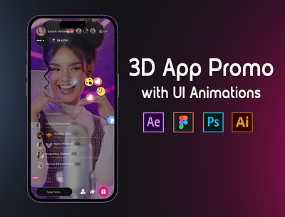 Live Streaming App promo with UI animations 3d app branding design logo ui ux