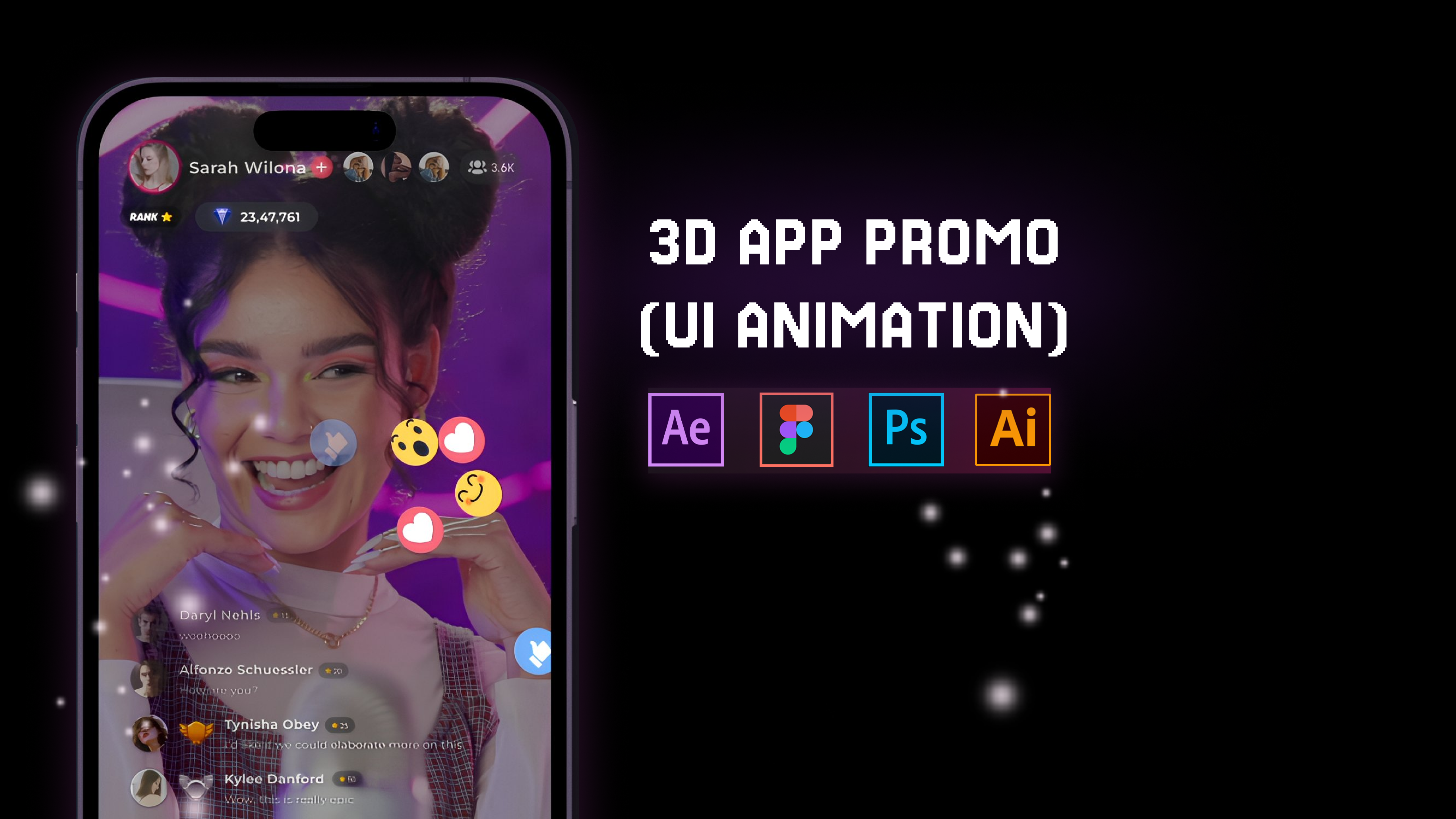 Live Streaming App Promo with UI Animations 3d app branding design logo ui ux