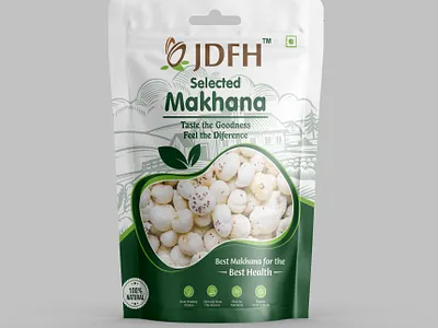 JDFH Makhana Pouch Design box design brand design branding dry fruits fox nuts fox nuts packaging fox nuts pouch design label design logo design makhana makhana packaging makhana pouch design packaging packaging design pouch design product design