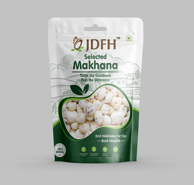 JDFH Makhana Pouch Design box design brand design branding dry fruits fox nuts fox nuts packaging fox nuts pouch design label design logo design makhana makhana packaging makhana pouch design packaging packaging design pouch design product design