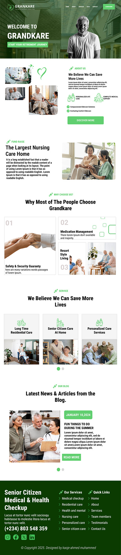 Elderly Home Landing Page branding ui