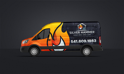 Silver Hammer Heating and Air Van Wrap Design advertisement branding car graphics car logo car sticker car wrap decal design graphic design heating and air heating and roofing truck wrap van wrap vehicle branding vehicle graphics vehicle wrap vinyl wrap wrap design wrapstock