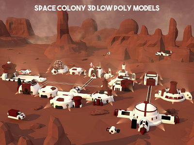 Free Space Colony 3D Low Poly Models 3d base city colony drone low poly model lowpoly lowpolymodel sci fi science scifi ship space