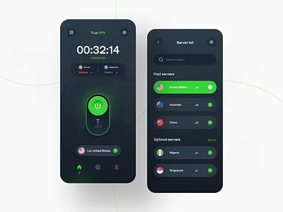 TrueVPN Mobile App Design app design creative data design internet location mobile mobile app network new noteworthy popular private product design security shield ui ui design uiux vpn vpn app
