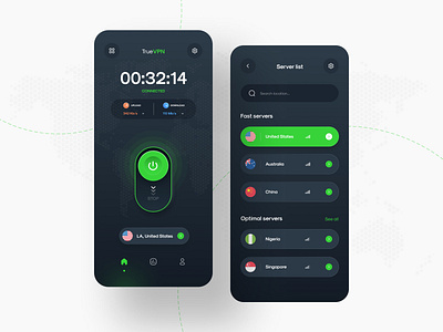 TrueVPN Mobile App Design app design creative data design internet location mobile mobile app network new noteworthy popular private product design security shield ui ui design uiux vpn vpn app