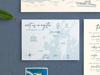 "Meet us in Mystic" Custom Map invitation stationery wedding