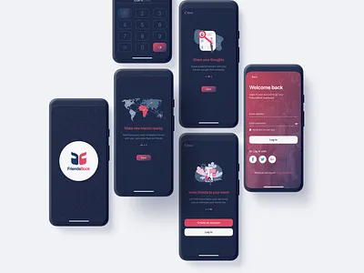 FriendsBook – Social Media Mobile App UI Kit #1 android app design app design dark theme dating app events figma design friends ios app design login screen mobile app onboarding screen product design social media app splash screen ui kit