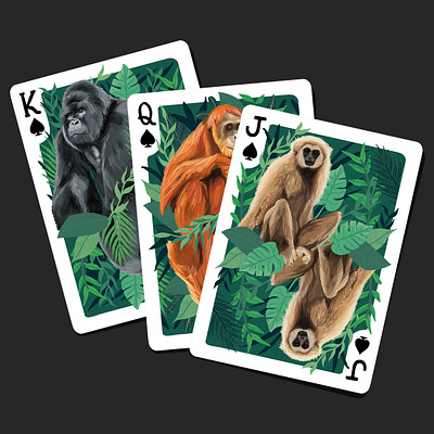 ANIMAL KINGDOM - SPADES bristol illustrator card design design digital art digital illustration game design games gorilla green illustration jungle monkeys nature nature art nature illustration orangutan playing cards