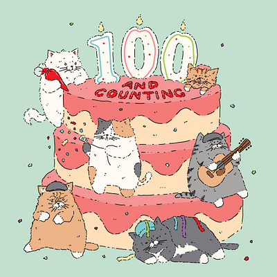 Cats and Cake 100 awards cake cats