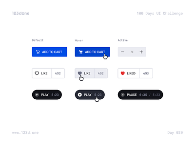 Day 020 — Buttons | 100 days UI challenge 123done button button group buttons design design kit design system interface play ui ui kit universal design system (web)