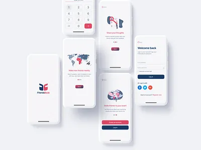 FriendsBook – Social Media Mobile App UI Kit #2 android app design app design dating app events figma design friends ios app design light theme login screen mobile app onboarding screen product design social media app splash screen ui kit