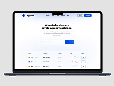 Cryptork - Cryptocurrency exchange web design blue concept crypto currency design figma interface light minimal theme ui user userinterface white