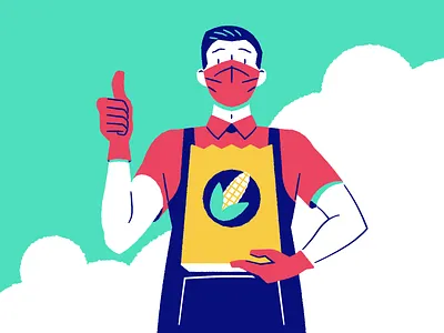 Real Heroes character illustration covid employees food service groceries grocery store helpers hero heroes hope mask pandemic primary colors service industry supermarket thank you