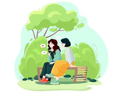 Girls in the park garden illustration landscape nature park street vector