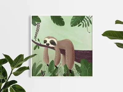 Lazy Day animal cute design graphic design green illustration jungle lazy procreate sleep sloth
