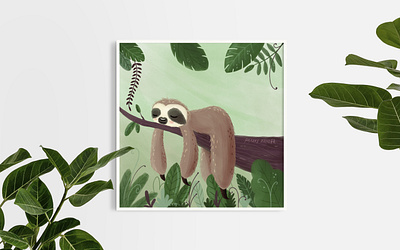 Lazy Day animal cute design graphic design green illustration jungle lazy procreate sleep sloth