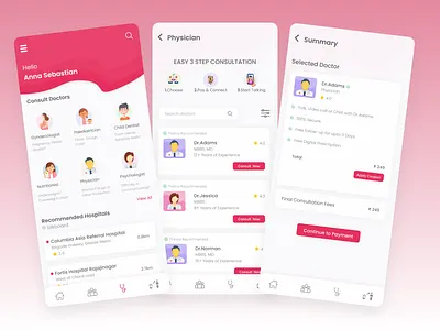 Doctor is Near application branding colors design doctor graphic design hospital illustration interaction mobile apps online red ui ux