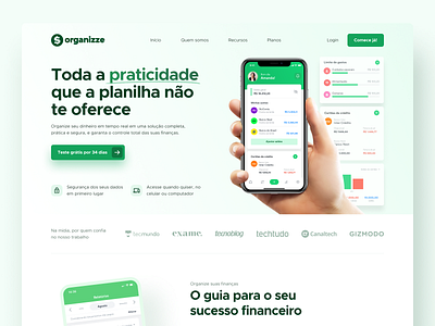 Website - Organizze (money management app) finance finance landing finance ui finance website financial green hero design money landing page money ui money website organizze ui