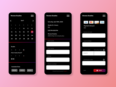 Recess Studios, book appointment app book appointment booking mobile design music studio product design ui ux design
