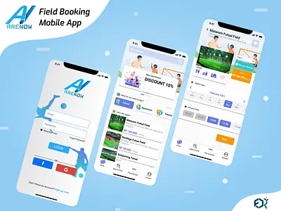ARENOW - Field Booking Mobile App 3d animation app art branding clean design flat graphic design icon illustration logo minimal motion graphics typography ui ux vector web website