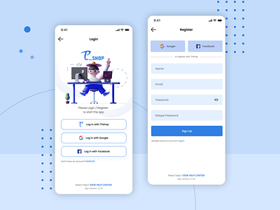 Login / Register TPshop UI design clean ui design illustration ios app design log in login login data mobile onboarding register sign in ui user interface