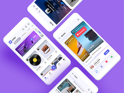 Sell And Barter App agency app barter bartered bartersystem design ecommerce marketpacae mobileapp mobiledesign purpple sale sell simple swap swipe tinder ui uiux ux