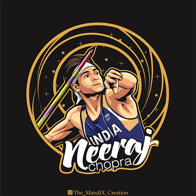 Neeraj chopra artwork branding cartoonlogo design facelogo goldmedal illustrationlogo logo logodesign mandix mascoatlogo neerajchopra olympics2020 olympictoky portrait sportlogo themandix themandixcreation vecto vectorart