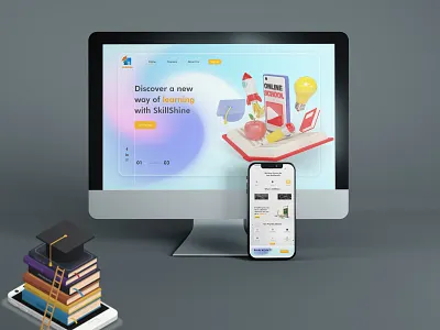 SkillShine - E-Learning Website Mockup 3d application branding design graphic design graphic designer illustration logo mockup motion graphics typography ui ux vector website
