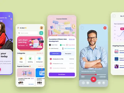 E-learning Mobile App Design app design application e course e learning e learning platform minimalist mobile mobile app design online course student ui design uiux ux