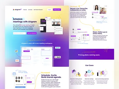 Landing page of Airgram animated background animation branding color colorful design gradient gradient background header homepage landing landing page landingpage meeting motion graphics productivity saas ui web ui webdesign