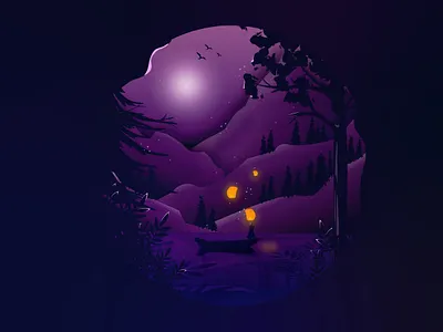 Night Girl balloons dark dark night design digitalpaintings forrest girl illustrated illustration illustration daily illustrationart illustrationartists illustrator jungle leaf moon mountain night tree vector