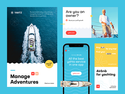 Yahtz Adventures Marketing Materials ads banners booking brand identity branding dribbble dribble halo halo lab identity logo logotype marketing packaging pitch presentation sail smm social media yahtz