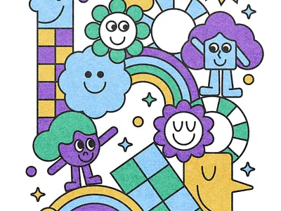 Hello Friends blue color design friendly fun green happy illustration minimal purple vector yellow