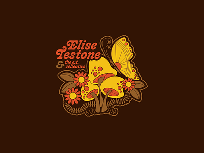 T-shirt design for Elise Testone 70s butterfly design flowers groovy illustration logo mushrooms retro tshirt vector vintage