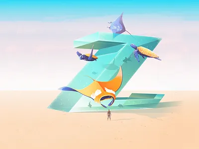 Desert Treasure with ZbyHP adobe artwork desert illustration manta ray nature treasure turtle vector water zbyhp