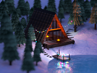 Winter cabin 3d 3ddesign c4d cinema4d illustration isometric landscape octane scene