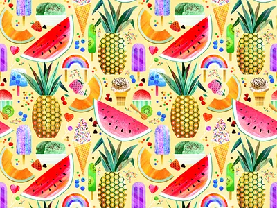 Summer Sweets candy cone design desserts fruit ice cream illustration pattern pineapple popsicle sprinkles summer sweets texture treats vector watermelon