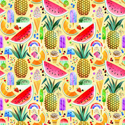 Summer Sweets candy cone design desserts fruit ice cream illustration pattern pineapple popsicle sprinkles summer sweets texture treats vector watermelon