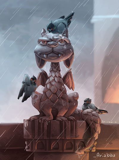 How to paint a Gargoyle art process character design concept art drawing gargoyle illustration paitning process timelapse youtube video