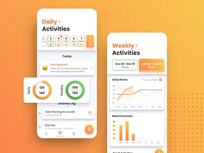 Self-help App: Activities Screen android app app design depression design health help interface ios meditation mental mobile mobile app orange routine ui ui design user interface user uxperience ux
