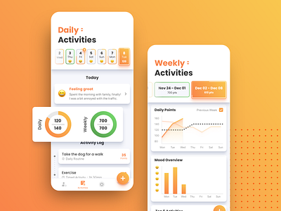 Self-help App: Activities Screen android app app design depression design health help interface ios meditation mental mobile mobile app orange routine ui ui design user interface user uxperience ux