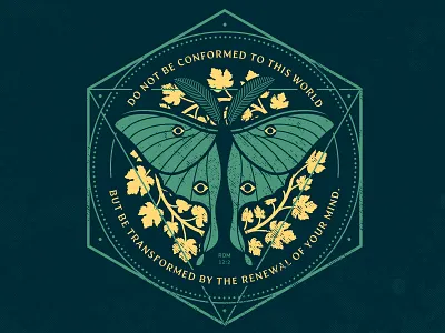 Be Transformed badge bible verse brush eye eyes geometric graphic design illustration leaves moth vector