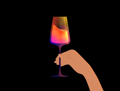 Glass of wine cocktail drink glass hand illustration wine