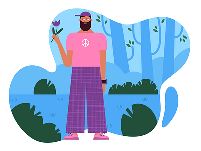 i`ll bring you flower attantion boy character design flat flower forest illustration love man nature present take care vector