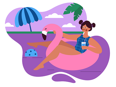 summertime pleasure character design drinking flat girl illustration pool rest summer swimming swimwear vector water