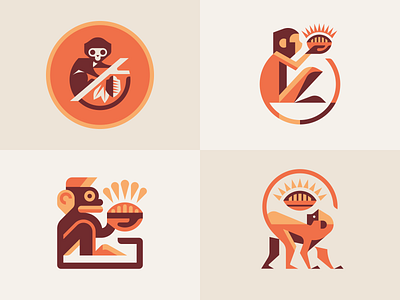 Monkeys animals brand branding brandmark cacao character chocolate design geometric illustration inspiration jungle logo logotype mascot modern logo monkey nature options treasure