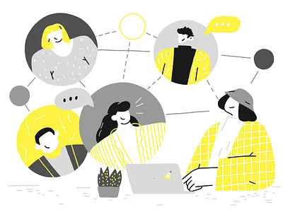 Team business character communication community illustration investment meeting networking online procreate startup zoom