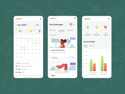 Health Platform for Children - SuperMe (Mobile version) calendar challenge chart child children design graph health illustration life platform sport ui webdesign website