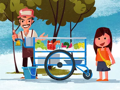 Fruit cart asia cart fruit illustration merchant