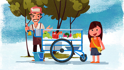 Fruit cart asia cart fruit illustration merchant